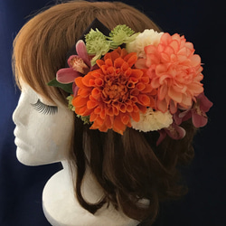 髮飾大麗花×橙色日本絲帶七五十三成人儀式畢業典禮等 第2張的照片