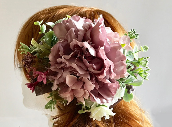 花の髪飾り　ヘッドドレス　ラベンダーピオニー　結婚式 パーティー お呼ばれ プレゼント　1804-LV 1枚目の画像