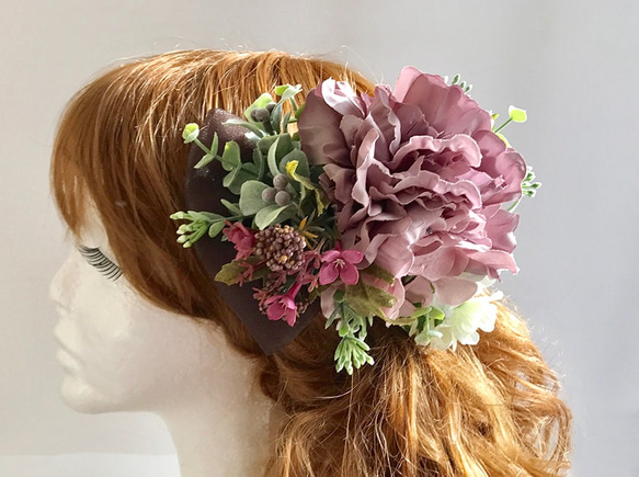 花の髪飾り　ヘッドドレス　ラベンダーピオニー　結婚式 パーティー お呼ばれ プレゼント　1804-LV 3枚目の画像