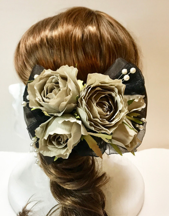 花の髪飾り　ヘッドドレス　アンティークグレーローズ　結婚式 パーティー お呼ばれ プレゼント　1807-ER 2枚目の画像