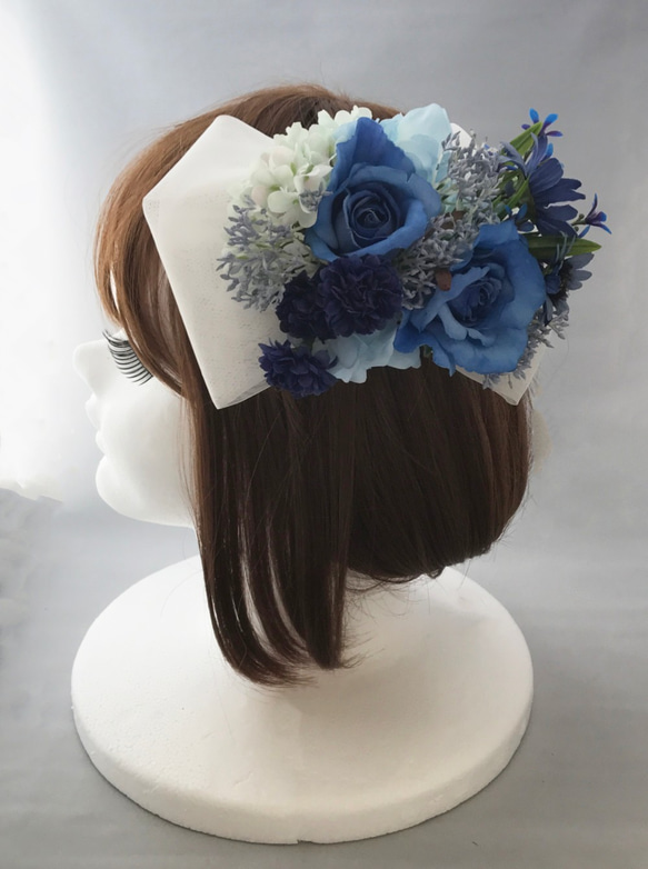 花の髪飾り　ヘッドドレス　ブルーローズ　結婚式 パーティー お呼ばれ プレゼント 3枚目の画像