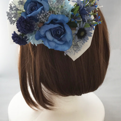 花の髪飾り　ヘッドドレス　ブルーローズ　結婚式 パーティー お呼ばれ プレゼント 4枚目の画像