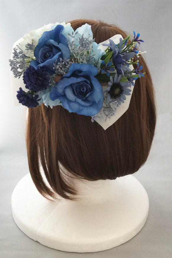 花の髪飾り　ヘッドドレス　ブルーローズ　結婚式 パーティー お呼ばれ プレゼント 4枚目の画像