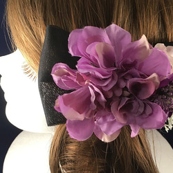 花の髪飾り　ヘッドドレス　パープルダリア×カレンアストランティア　七五三 成人式 結婚パーティー　1834-PU 1枚目の画像