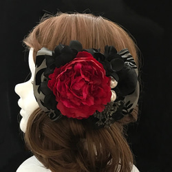 花卉頭飾頭飾紅牡丹×絲帶聖誕萬聖節婚禮等 第3張的照片