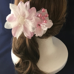 花の髪飾り　シフォンヌダリア　結婚式 パーティー お呼ばれ プレゼント　1845-SD 5枚目の画像