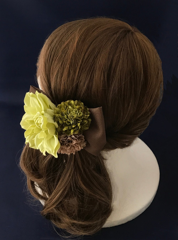 和風 花の髪飾り　ライトグリーンダリア　七五三　成人式　結婚パーティー　1849-LD 5枚目の画像