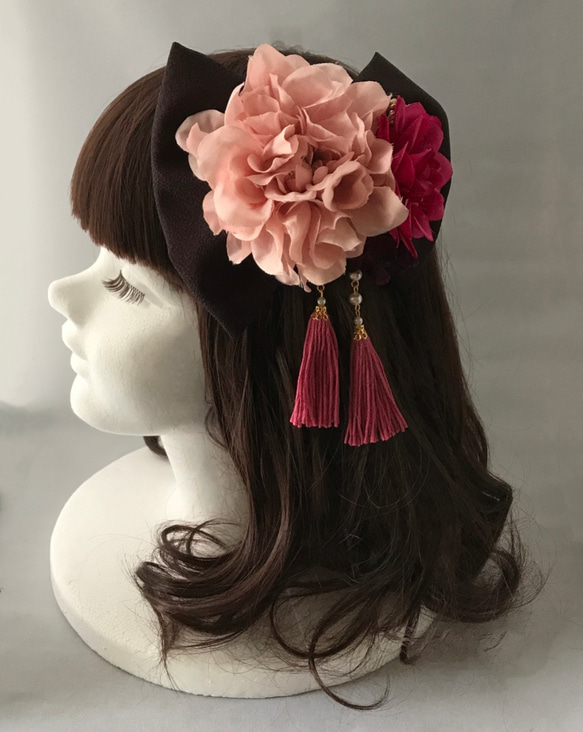 頭髮裝飾陽光燦爛的日子粉紅色大麗花×流蘇珠子Shichi-Gozo成人儀式到日式服裝，如畢業典禮 第2張的照片