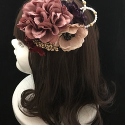 花頭飾裝飾頭禮服玫瑰粉紅色大麗花×銀蓮花婚禮派對稱為禮物 第3張的照片