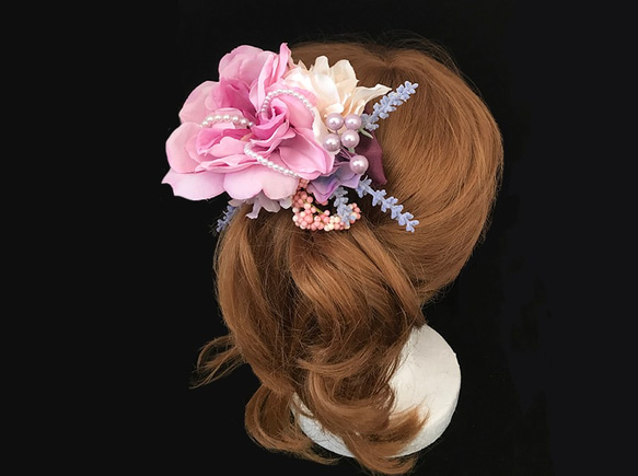 花の髪飾り　ヘッドドレス　ホワイトラベンダーローズ　結婚式 パーティー お呼ばれ プレゼント　1907-WR 2枚目の画像