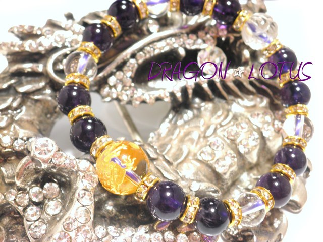 【真実の愛へ導く！恋愛の運気アップメンズブレス】アメジスト×金龍ドラゴンの天然石ドラゴンロータス王子ブレスレット