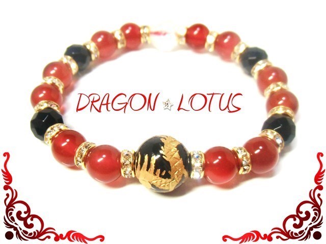 【愛情が深まり情熱的な愛情が溢れ出す☆】赤瑪瑙と水晶・オニキスのドラゴンロータスブレスレット【メンズ】 6,770円