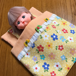 お人形お布団＊チェック＊リボン＊お人形遊び＊クリスマスプレゼント＊お誕生日プレゼント＊花柄 1枚目の画像