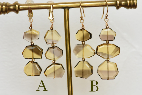 ［PE］[EC] Bicolor Smoky quartz three stone Earring 3枚目の画像