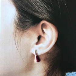 手工雙色迷你流蘇系列---925純銀簡約氣質耳環---酒紅＋粉紅 第2張的照片