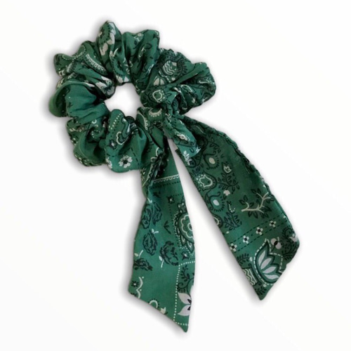 Aloha❤︎girl ヴィンテージ風バンダナ柄リボンシュシュ green