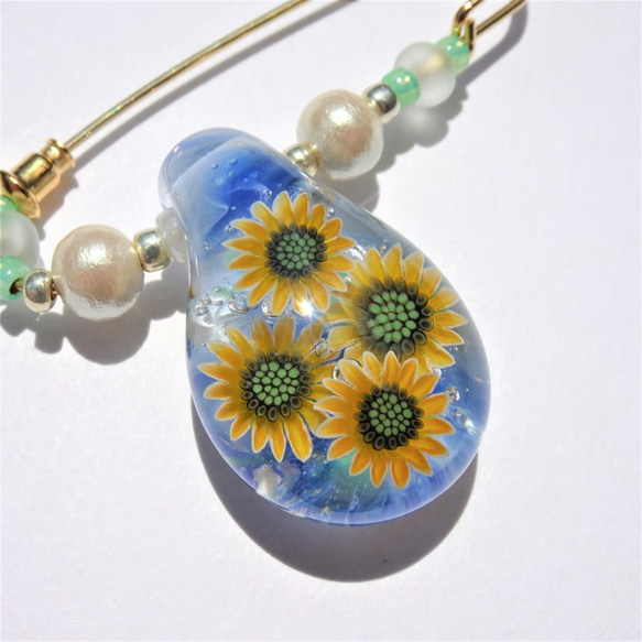 “ Aozora向日葵”胸針蜻蜓玻璃向日葵向日葵藍色 第4張的照片