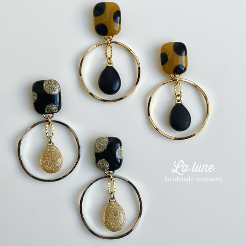 人気♡ドット ブラックスクエア×ゴールドドットとゴールドウェーブ