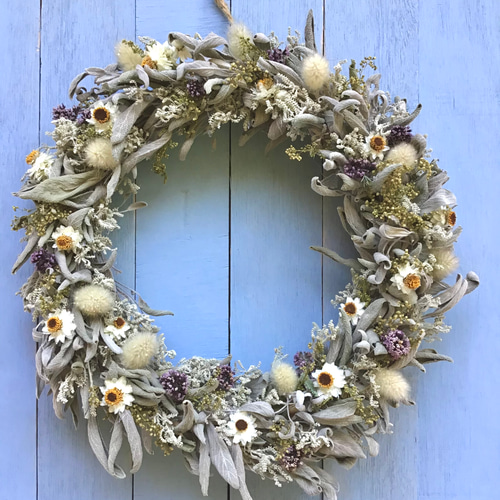 香りのハーブリース＊セージ&サントリナ ドライフラワー Rose grass