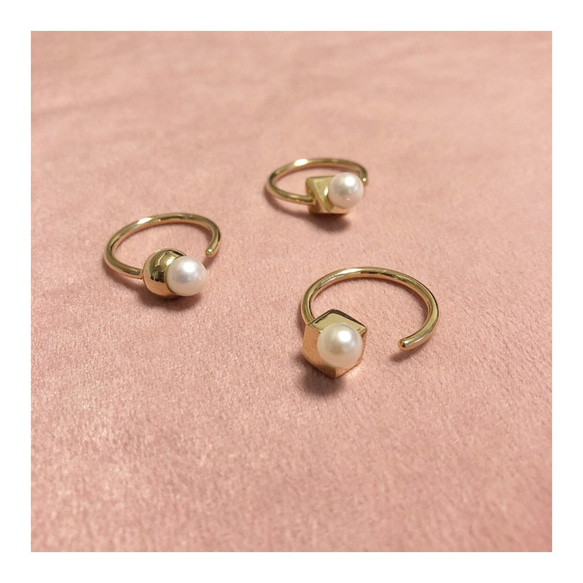 ■solid pearl ring -triangle / gold-■ ソリッドパールリング トライアングル ゴールド 7枚目の画像