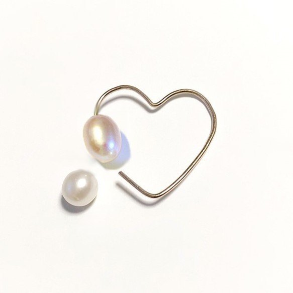 ■heart shape pearl pierce -pink-■ ハートシェイプパールピアス ピンク 3枚目の画像