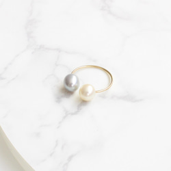 SALE ■double pearl hoop -gray-■ ダブルパールフープ グレー 2枚目の画像