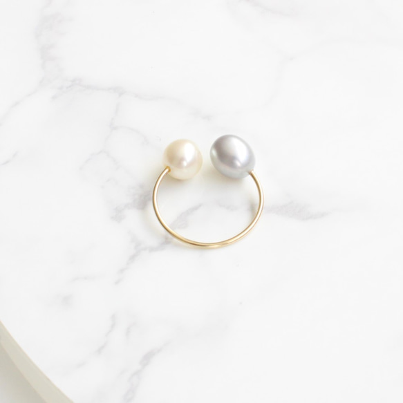 SALE ■double pearl hoop -gray-■ ダブルパールフープ グレー 4枚目の画像