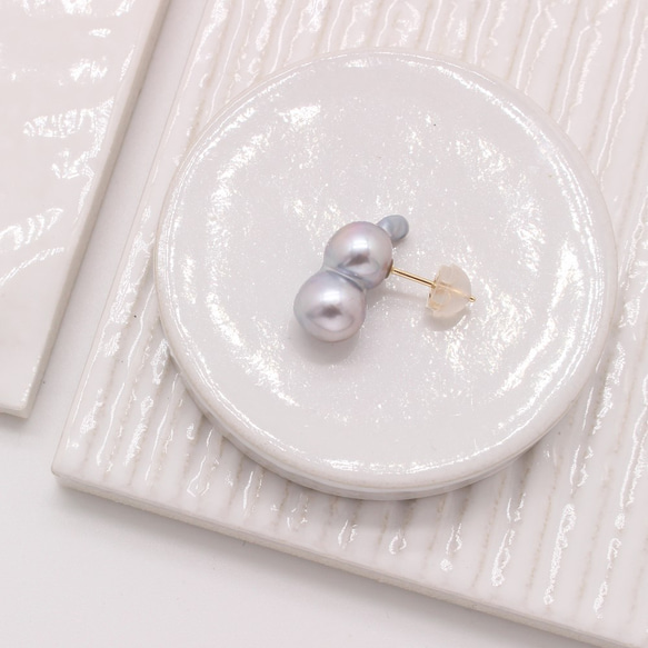 ■twins akoya pearl pierce L■ ツインズアコヤパールピアス L 2枚目の画像