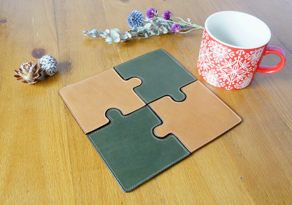 Creema限定 】パズルレザーコースター *お得な4枚セット* 送料無料/革