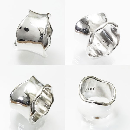 レザーアンドシルバーアクト幅広リング　逆反　シルバー925 ハンドメイドリング レザーアンドシルバーアクト幅広リング逆反シルバー925