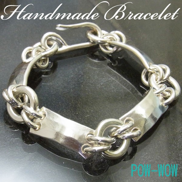 叩きプレート連結　ブレスレット【受注製作】シルバー　925【手首周り約16.5cm～17.5cmの方】　atpbr1