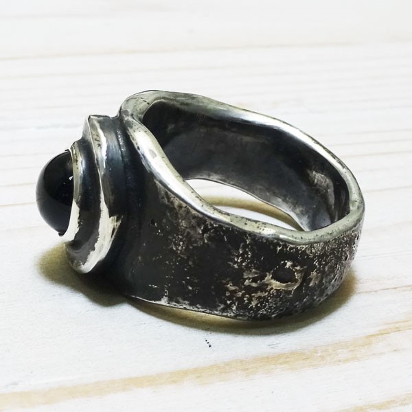オニキス 　溶銀 ブラックリング【受注製作】シルバー　925　メンズ【15号～30号まで】　atpringox
