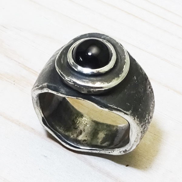 オニキス 　溶銀 ブラックリング【受注製作】シルバー　925　メンズ【15号～30号まで】　atpringox