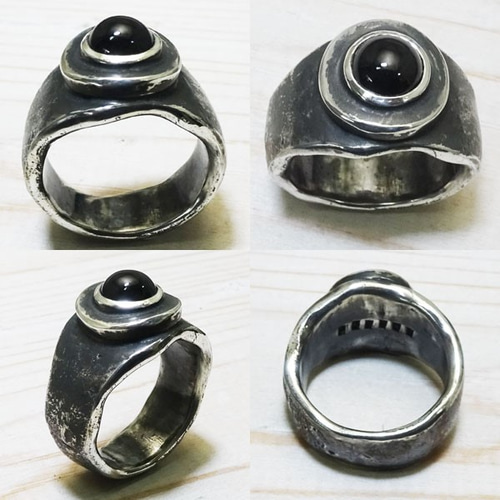純銀 ブラックオニキス25号 指輪 メンズ　美品 SPLOOSH. スプルーシュ オニキス 曲線 シルバー リング 18~25号