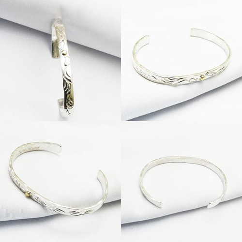 シルバーバングル　k18 太陽　唐草模様 唐草模様 シルバーバングル【受注製作】18金の太陽 ブレスレット【長さ