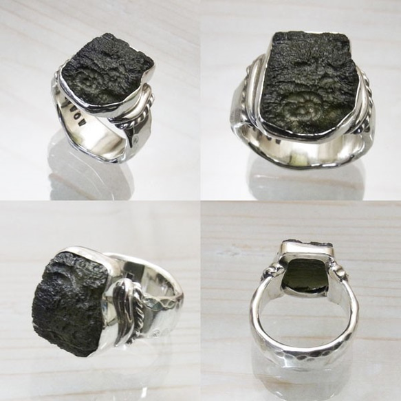 モルダバイト　原石　シルバーリング　メンズ　指輪　一点もの 　23号　atpring116mv3 3枚目の画像