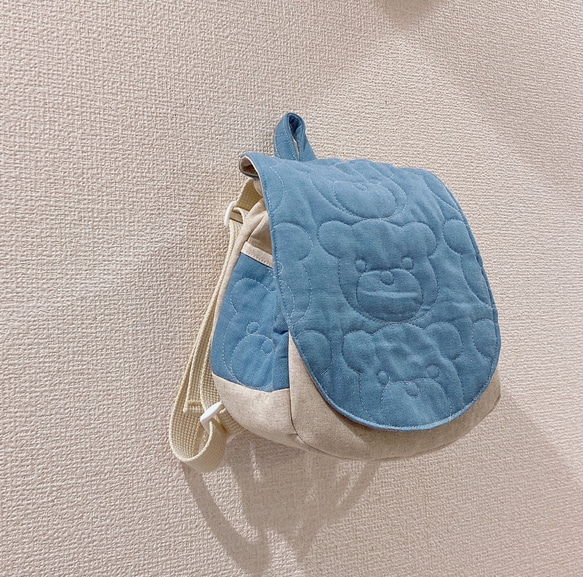 クマさんキルティングのベビーリュック 色や組み合わせ生地を選べます 1枚目の画像