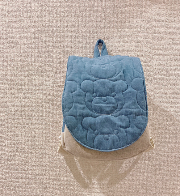 クマさんキルティングのベビーリュック 色や組み合わせ生地を選べます 2枚目の画像