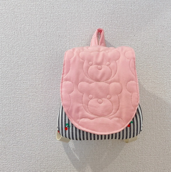 クマさんキルティングのベビーリュック 色や組み合わせ生地を選べます 4枚目の画像