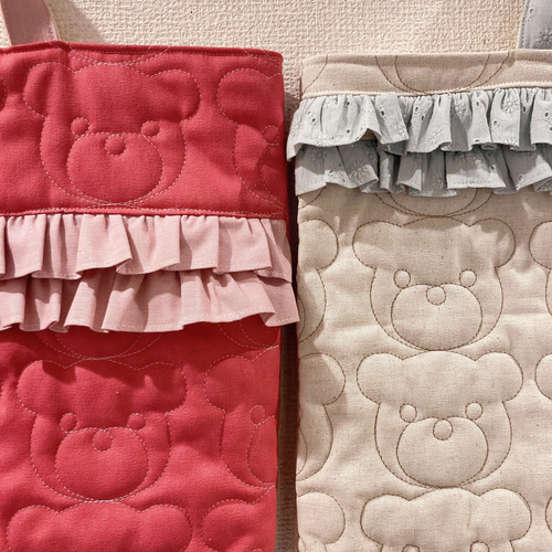 可愛い！くまちゃんキルティングのレッスンバッグ（リバーシブル