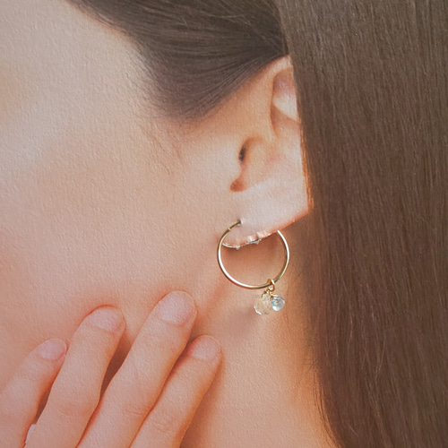 高品質✨アクアクリスタルAAAとモスアクアマリンのフープピアス ピアス 
