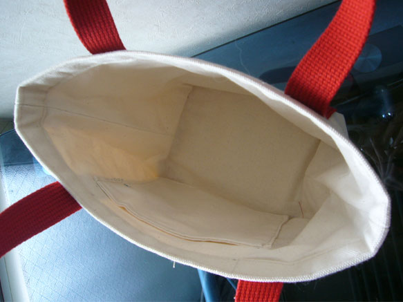 赤いラインのミニ帆布トートバック 4枚目の画像