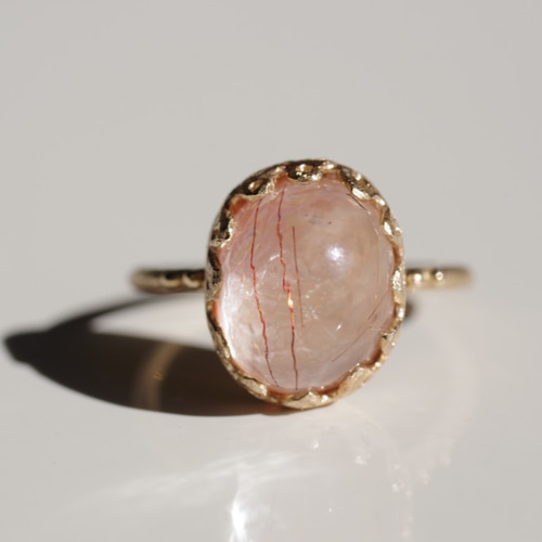 ピンクジェリーオパール　リングB Rutile Quartz×Pink Opal Ring ルチルクオーツ×ピンクオパール