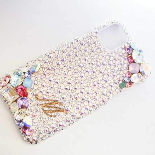 iPhone17pro,Max,16,15他イニシャル スワロフスキー オーロラ ビジュー