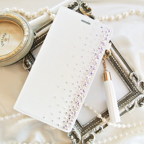 手帳型iPhone17pro,16,15,14他全機種スワロフスキー2色オーロラ