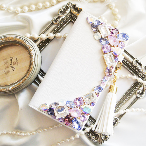 手帳型 iPhone16pro,Max,15,14他 スワロフスキーデコレーションケース  