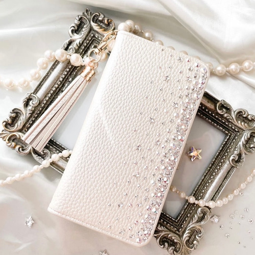 ホワイトゴールド手帳型Phone17pro,Max,16他ケース⭐︎星