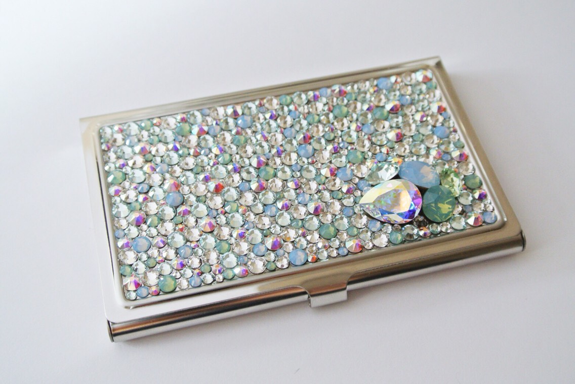 レザー 名刺入れ A.D.M.J. スワロフスキー　カードケース　ブラック