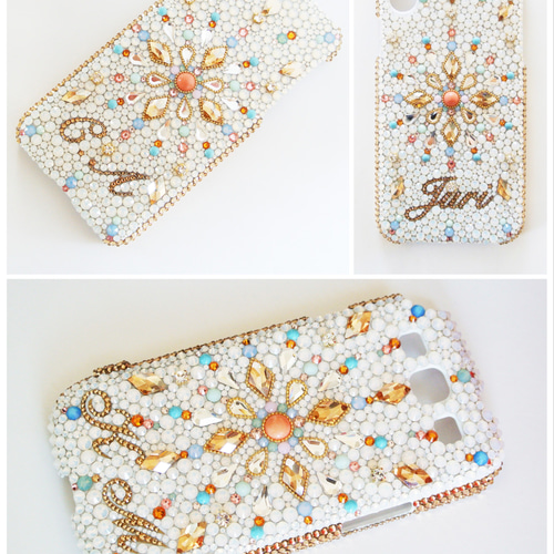 iPhone17pro,16,15,14他全機種ケース スワロフスキーモロッコ風