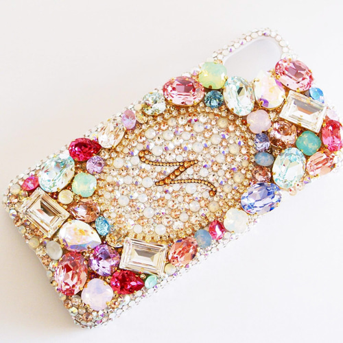 iPhone17pro,Max,16,15,14他スワロフスキーイニシャルビジュー